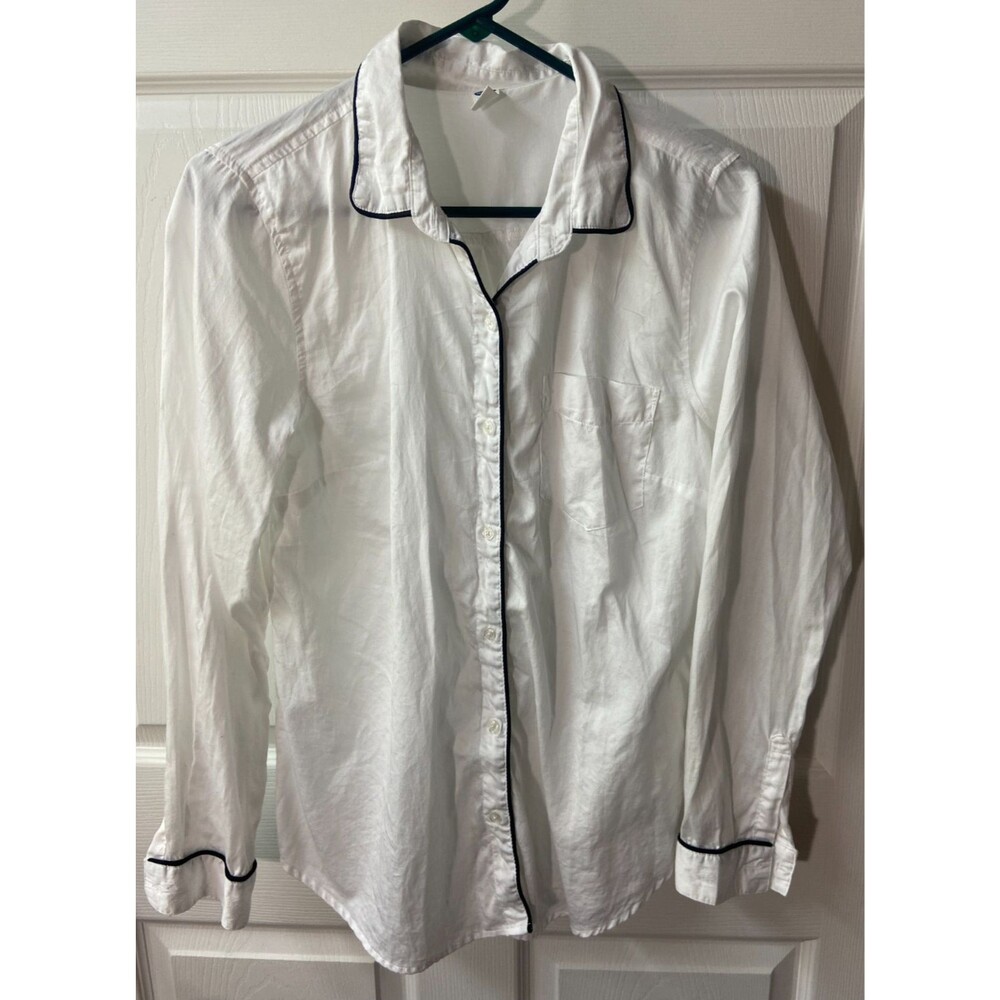 Old Navy Button Front White Blouse Womens Medium Black Trim Long Sleeved